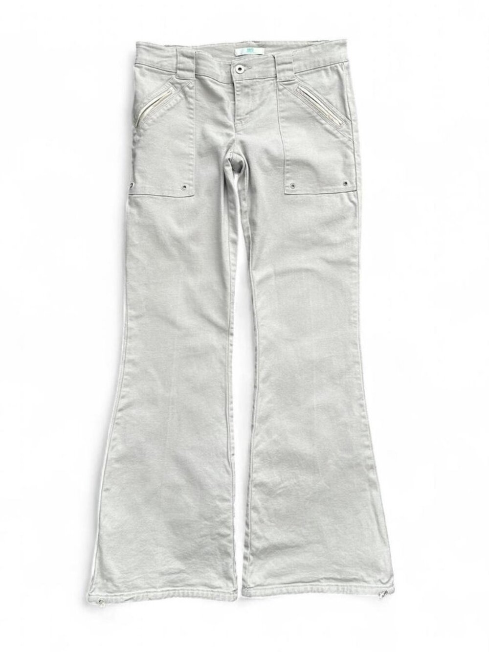 Y2K JLO Low Rise Flare Pants Early 2000s Light Beige Details 33x33